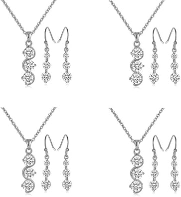 Bridesmaid Jewelry Set Gift for Women 18K Gold or Rose Gold or Silver Plated Necklace Earring Set for Wedding