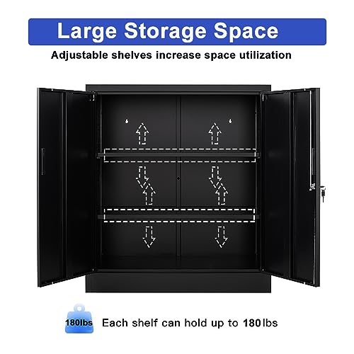Ichenggd Small Locking Cabinet,Metal Storage Cabinet With 2 Doors And 2 Shelves, 35.4 Inch Counter Height Lockable Steel Storage Cabinet For Garage Home Office Warehouse (35.4" H) #TOP5