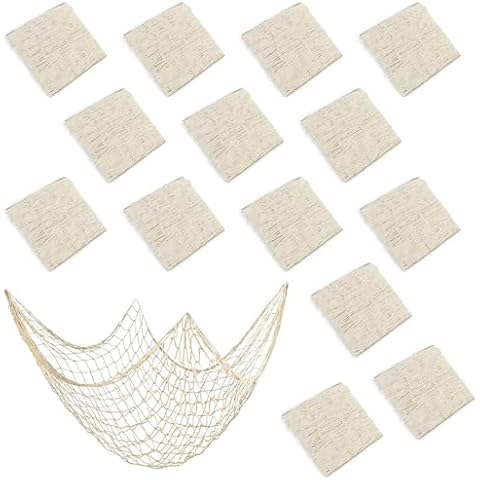 Roadtofree 14 Pack 80 x 40 in Natural Cotton Fishnet Decoration Wall Hanging Fishing Net Decor Underwater, Mermaid, Pirate, Hawaiian, Nautical Ocean Theme Beach Bash Party Decorations, Beige Cover
