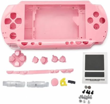 Replacement Shell Case for PSP 1000 1001 Console - Full Housing Cover Kit with Front Back Faceplate Middle Frame Buttons Screws DIY Repair Set - Pink