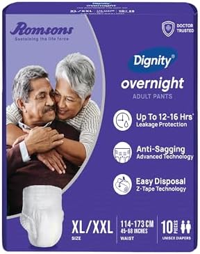 DIGNITY Overnight Pant Style Adult Diapers - XL/XXL (10 Pieces) With Wetness Indicator and Leakage Protection Upto 12-16 Hrs.