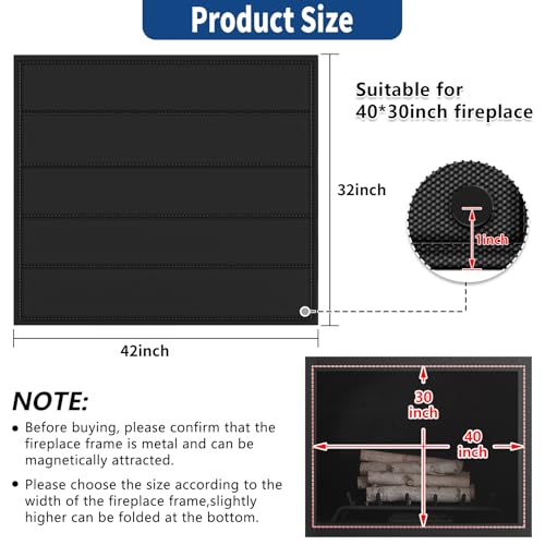 Fireplace Cover, Magnetic Fireplaces Blocker Blanket Stops Heat Loss, Indoor Fireplace Draft Stopper Save Energy, Magnetic Fire Place Draft Cover for Iron Fireplaces Frame (42"x32") by UQM - Image 2
