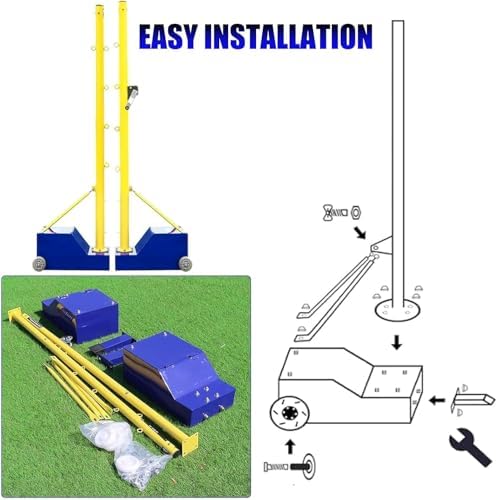 Heavy-Duty Volleyball Poles & Net Set for Indoor/Outdoor Use (5-6.6ft), Adjustable Height 1.55m, Ideal for Adults, Youth, Kids - Durable Volleyball Stand with Stable Base