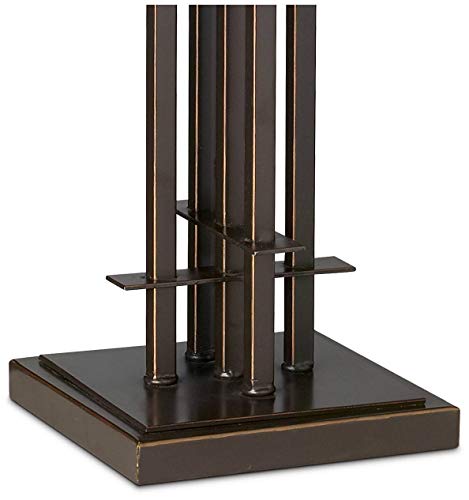 Franklin Iron Works HL19140D (1114-20DD) Mission Tiffany Style Table Lamp Art Deco 26.25 Inch High Wrought Iron Dark Bronze Brown Gold White Stained Glass Shade thumb #4