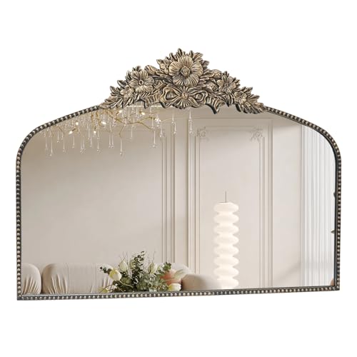 IPOUF Arch Antique Black Mirror,40x30inch Baroque Style Vintage Mirror, Metal Frame Wall Mirror, Traditional Art Home Decor for Living Room, Bedroom, Entryway