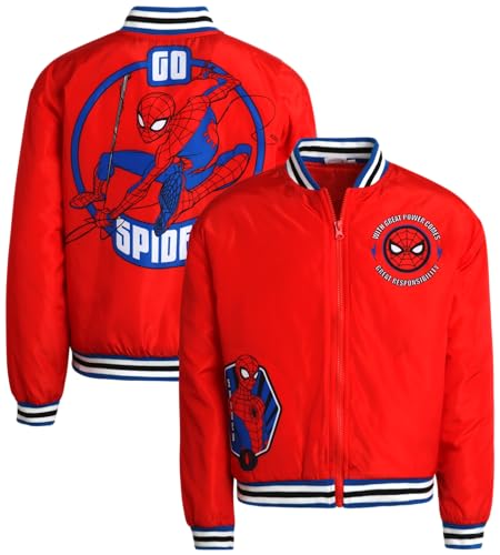 Marvel Boys Bomber Jacket - Avengers Spider-Man Zip Up Quilted Interior Bomber Jackets for Boys Kids Outerwear (7-16)