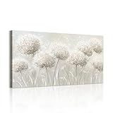 WENGTIAO Blanco Diente de León Lienzo Cuadros Grande Enmarcado, Minimalista Floral Blanco Pintura Sobre Lienzos Cuadros Decoracion Salon Modernos Dormitorios Decorativos Pared 100x50 cm