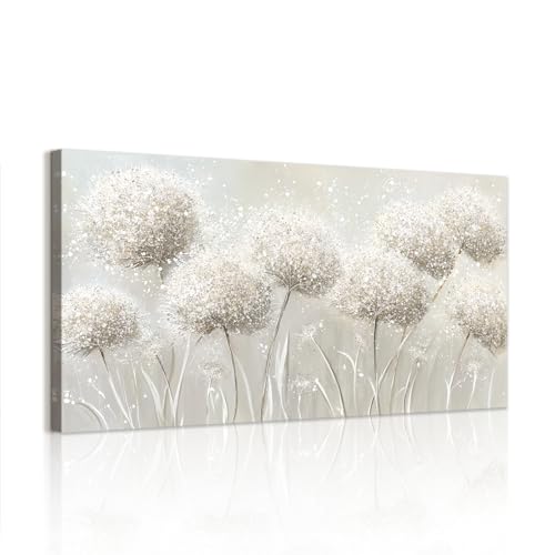 Grande peinture minimaliste florale blanche avec cadre haut de gamme