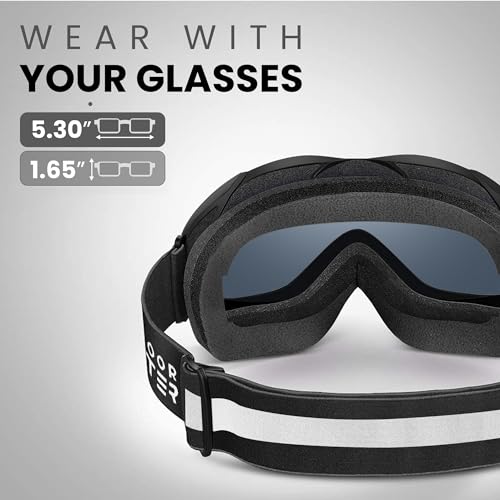 Image of OutdoorMaster OTG Ski Goggles - Over Glasses Ski /Snowboard Goggles for Men, Women & Youth - 100% UV Protection (Black Frame + VLT 42% Polarized Blue Lens)