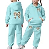 2 Piece Sweatsuit For Girls Leopard Bow Tie Printed Sports Oversized Sweatsuit Sports Fashion Trendy Valentine'S Day Outfit Mint Green,2 Years