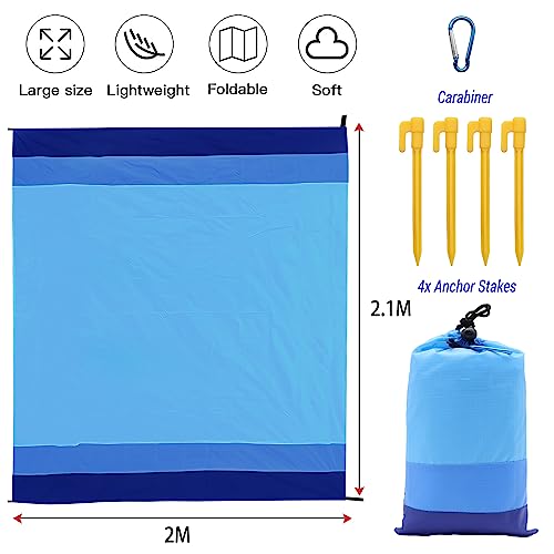 Ztmak Beach Blanket Large Size 79"X83" Sandproof Waterproof Lightweight Beach Mat For 4-7 Adults Travel Party Camping Hiking Picnic Blanket (Gradient Blue) #TOP4