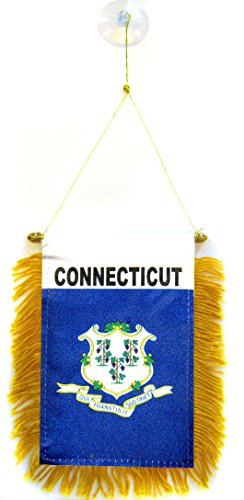 AZ FLAG, Connecticut Mini Banner, 6'' x 4'', 100% Polyester US state of Connecticut Small Pennant for Car