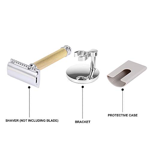 Andoer Conjunto de lâmina de barbear de dois gumes Navalha de barba de segurança com base de lâmina