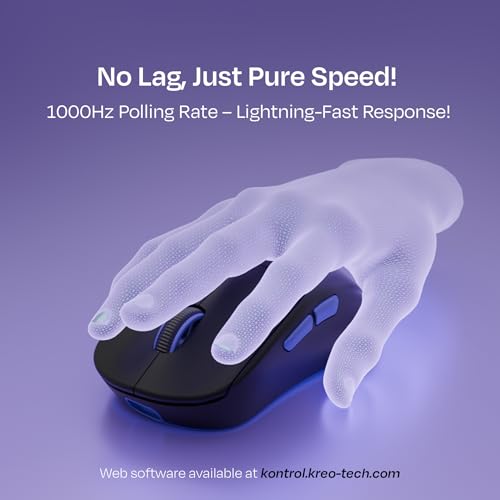 Image of Kreo Anzu 52g Ultralight Ergonomic Wireless Gaming Mouse for PC, Rechargeable Mouse Wireless with 50+Hours Battery Life, High End 80M Huano Switches, 12000DPI (Black)