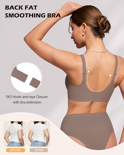 HORISUN Deep V Seamless Wireless Bras Full Coverage Padded Bra Sexy Push Up Bralettes Comfortable No Underwire Everyday T-Shirt Bra (Grey 42D) — view 5