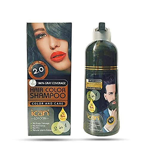 Hair Color Shampoo Natural Black 2.0 100% Gray Coverage 400ml