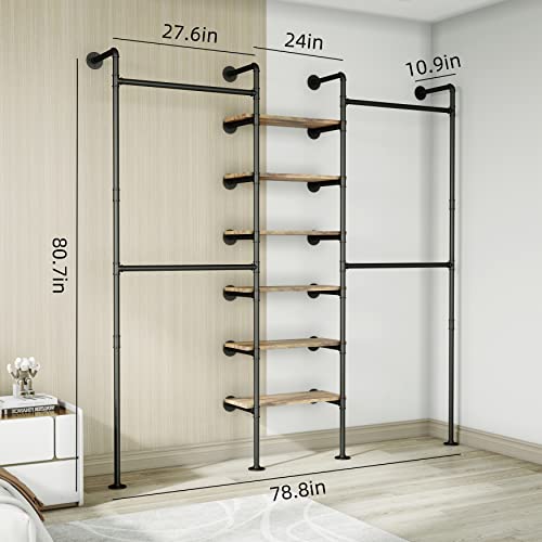Hkaikzo Industrial Pipe Clothes Rack, Décor Wall Mounted Clothing Rack, For Walk-In Wardrobe Multi-Purpose Storage Clothes Hanging Shelf, 2 Installation Methods #TOP6