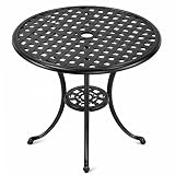 GarveeMore Gartentisch rund Ø 60 cm aus Gussaluminium mit 5 cm Schirmloch