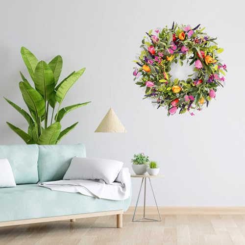 24" Wreaths for Front Door, Wreath with Tulip Wreath, Butterfly, Lavender and Eucalyptus, Vivid Artificial Floral for Wall Window Farmhouse Party Holiday Home Décor by lokeisna - Image 8