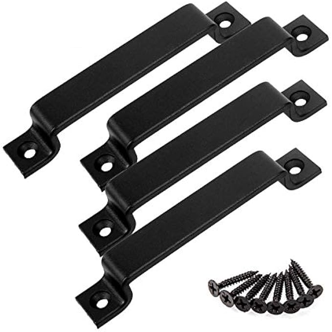 CBTONE 6-1/2 Inch Sliding Barn Door Handle Pull, 4 Pack Black Steel Pull Handle for Sliding Barn Doors Gates Garages Sheds Closets