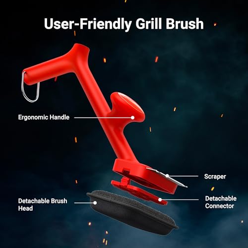 Thermomaven Grill Brush Bristle Free with 3 Replacement Brush Heads, Steam Grill Brush with Scraper, Non Metal Bristles for Cast Iron, Stainless-Steel Grates, Safe for Non-Stick Surface by ThermoMaven - Image 2