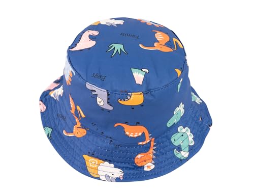 Kids Bucket Hat Spring and Summer Cartoon Dinosaur Hat Outdoor Sports Sunscreen Sun Hat for Boys and Girls 1-3(Dark Blue Dinosaur)