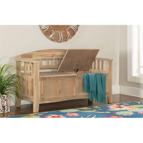 Linon Lottie Entryway Split Seat Storage Bench in Washed Natural Wood - Thumbnail 6
