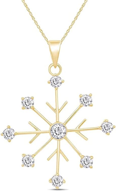 SAVEARTH DIAMONDS 925 Sterling Silver Round Cut Lab Grown Diamond Snowflake Pendant Necklace Jewelry For Women, 18" Chain (0.57 Cttw, G-H Color, VS-SI Clarity)