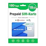 EIOTCLUB Carte SIM Prépayée, 18 Go pour 180 Jours, sans Contrat, Compatible Vodafone et O2, pour Caméras 4G LTE et Routeurs
