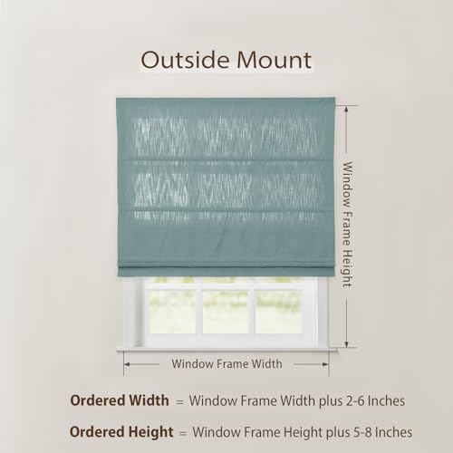 Image of TWOPAGES Isabella No Drill Cordless Roman Shade Linen Textured Cotton Roman Blind for Windows, Custom Made Room Darkening Blackout Roman Window Shade, Hardware Included, Slate Blue, 1 Piece