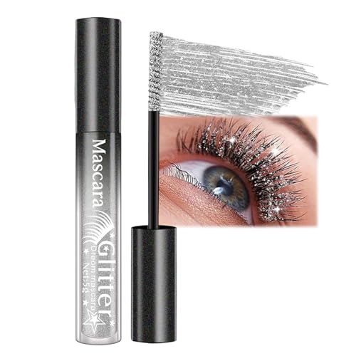 Glitter Mascara - Silber Glitzer Wimperntusche Diamond Effekt Langanhaltend Volumen & Verlängerung Wasserfest Funkelnd Schimmerndes Augen Make-up mit Feinem Funkeln für Party Hochzeit (Silver)