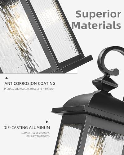 Image of FEMILA 21 inch Outdoor Wall Light Fixture, Rust-Proof Outdoor Wall Light, Ideal for Porch, Patio, Entryway, Garage, with Water Ripple Glass, UL Listed, 4FD54B2 BK-WP