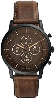 Fossil Men's Collider HR Heart Rate Stainless Steel and Leather Hybrid Smartwatch, Color: