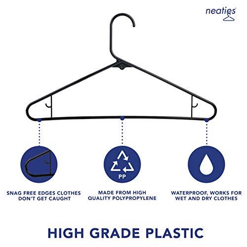 Neaties Made in USA Black Plastic Hangers with Hooks, Heavy Duty Plastic Clothes Standard Hangers, 15pk