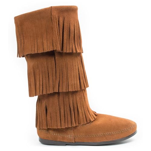 Minnetonka Calf Hi 3Layer Fringe Womens Boot 8 BM US Brown3