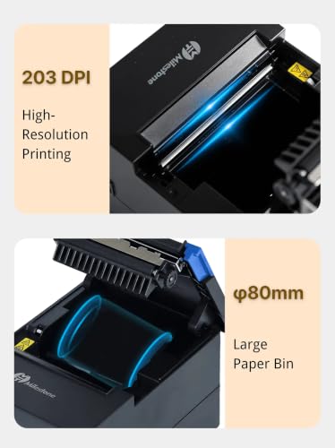 Image of P80I 80mm 3 inch USB+LAN+Cash Drawer with Auto Cutter Advanced Thermal Receipt Printer for Restuarant, Shops (P80I)