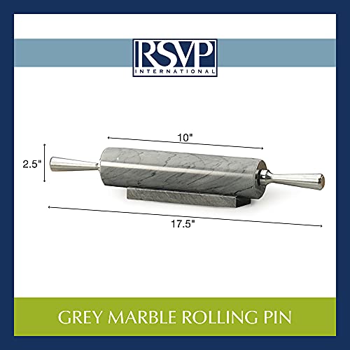 Rsvp International Gray Marble Rolling Pin For Baking & Stand, 10" | Designed To Keep Pastry Dough Cold | Fondant, Pie Crust, Cookies, Pastries, Pasta, Pizza Dough, Biscuits #TOP5