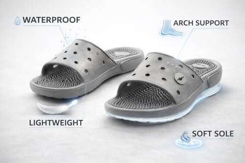 Image of Bata Men's Massage Slippers, Grey, Textured Footbed, Perforated Design, UK 6