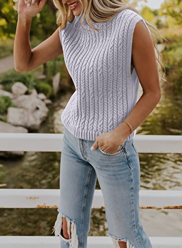 Wihion Women's Lightweight Cable Sweater Vest Mock Neck Ribbed Sleeveless Sweater Tank Top Pullover Kintwear Grey #TOP3
