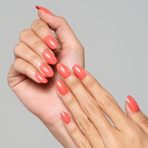 GLAMERMAID Press on Nails Medium Oval, Reddish Orange Fall Short Oval Acrylic Fake Nails Kits, Glossy Reusable Full Cover Stick on Nails for Women Gifts
