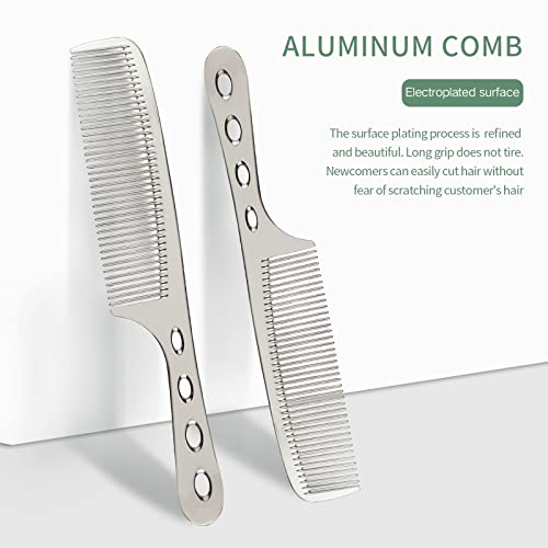 4 Types Metal Comb Set Professional Aluminum Dressing Comb Hair Comb Set For Barber Hair Styling, Included Fine Cutting Comb, Rat Tail Comb, Detangling Comb, Handle Comb - Silver #TOP4