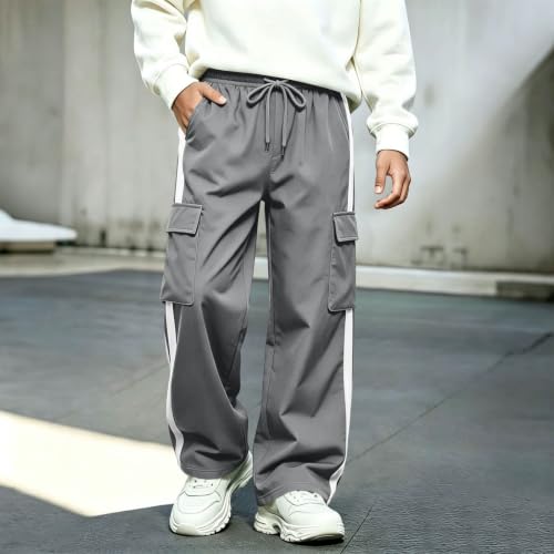 Boys Cargo Pants Baggy Wide Leg Elastic Waist Drawstring Chino Husky Pants — view 3