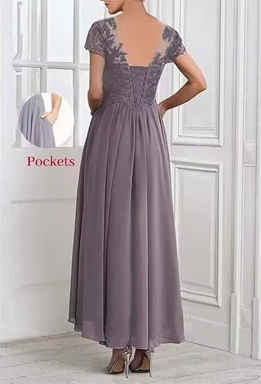 2 Pieces Mother of Bride Dresses V-Neck and Chiffon Jacket Tea Length A Line Bridesmaid Formal Evening Gowns3