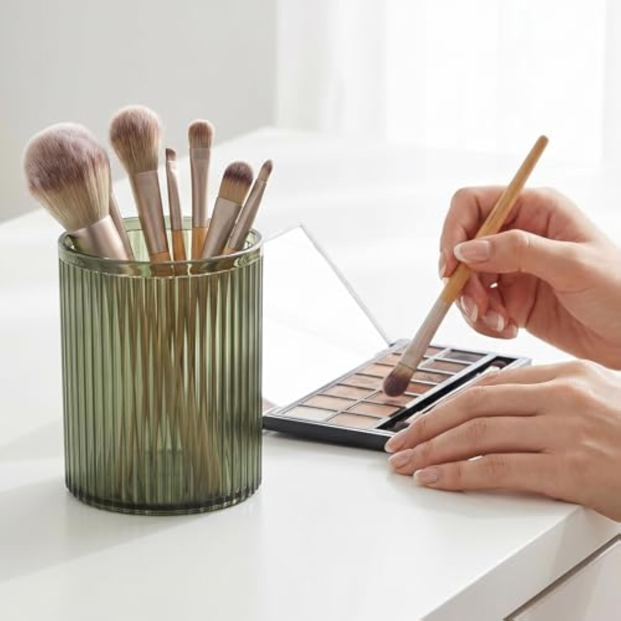 Vintage Striped Acrylic Makeup Brush Holder, 4" Tall