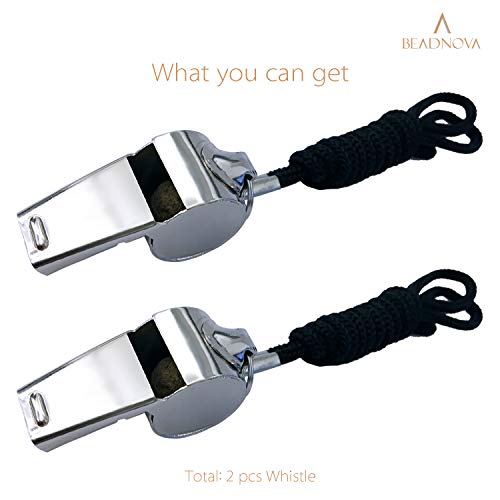 image for BEADNOVA Stainless Steel Whistles with Lanyard Lifeguard Whistle Refer
