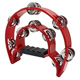 PHITUODA Tambourine Double Row, Metal Jingles Hand Held Percussion, Half Moon Tambourine for Kids/Adults/Party Kids-Red