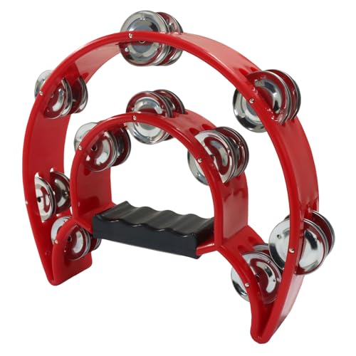 PHITUODA Tambourine Double Row, Metal Jingles Hand Held Percussion, Half Moon Tambourine for Kids/Adults/Party Kids-Red