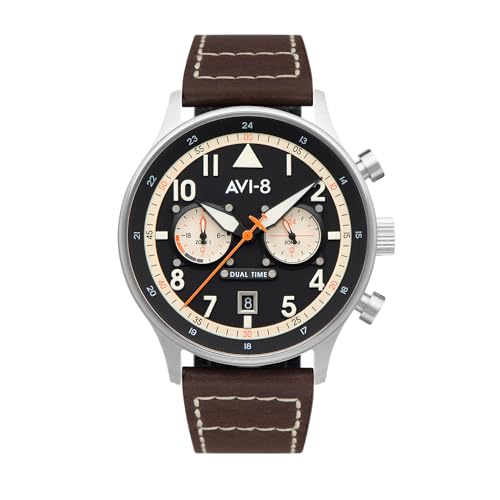 Image of AVI-8 Men's 43.5mm Hawker Hurricane Carey Dual Time Watch with Leather Strap AV-4088