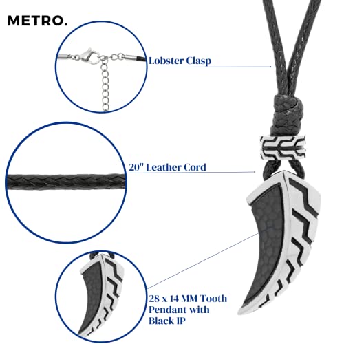 Metro Jewelry Stainless Steel Tooth Pendant Necklace Pendant Necklace For Men With Black Ion Plating On 24 Inches Long Specialty Chain With Lobster Claw #TOP30