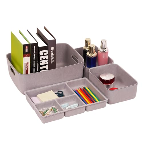 LU&LISHINE 4-in-1 Felt Drawer Organizer Set | Large Capacity Tray with Jewelry Dust Cover for Precise Storage (Light gray)